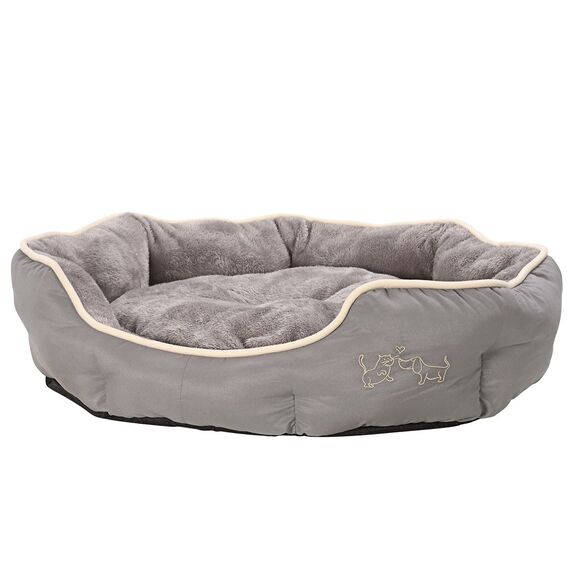 Dehner Lieblinge Hundebett und Katzenbett Sammy, oval, ca. 70 x 65 x 14 cm, Polyester, grau