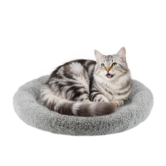 Namsan Katzenkissen Rund, Katzenbett 50cm, Rutschfes katzenhöhle, Waschbar Donut Kissen for Katzen/Kleiner Hund, Grau
