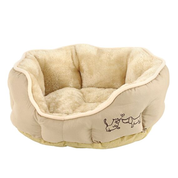 Dehner Lieblinge Hundebett und Katzenbett Sammy, oval, ca. 45 x 40 x 14 cm, Polyester, beige