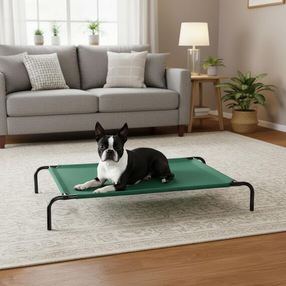 Amazon Basics Kühlendes erhöhtes Hund Haustierbett, Grün, Größe L, L 130 x B 80 x H 19 cm