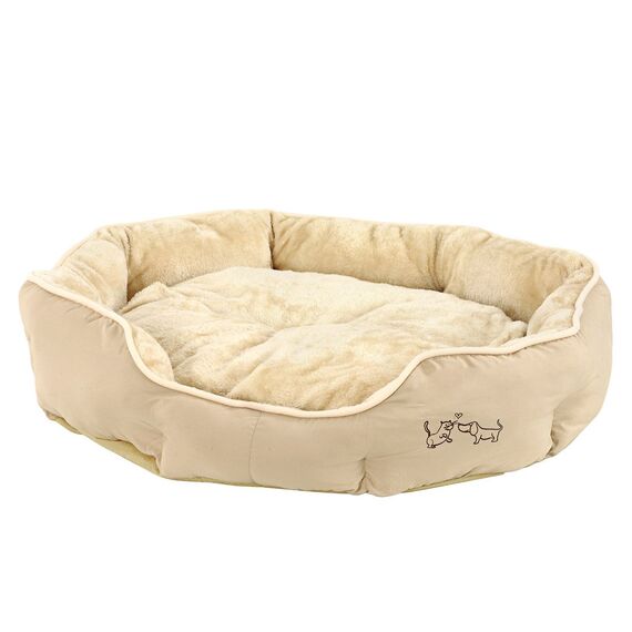 Dehner Lieblinge Hundebett und Katzenbett Sammy, oval, ca. 90 x 80 x 14 cm, Polyester, beige