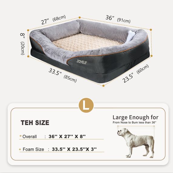 JOYELF Großes Hundebett Memory Foam orthopädisches Hundebett & Hundesofa mit abnehmbarem waschbarem Bezug und Quietschspielzeug als Geschenk