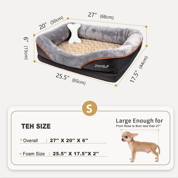 JOYELF Memory Foam Hundebett Kleines orthopädisches Hundebett & Sofa mit abnehmbarem waschbarem Bezug und Quietschspielzeug als Geschenk