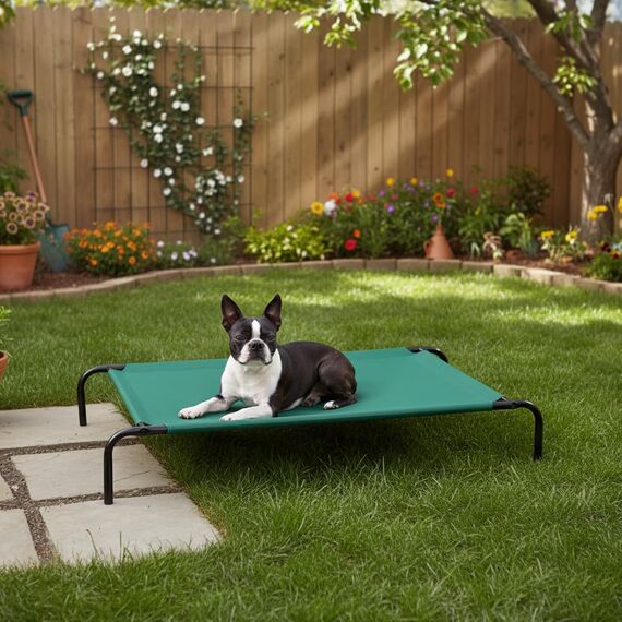 Amazon Basics Kühlendes erhöhtes Hund Haustierbett, Grün, Größe L, L 130 x B 80 x H 19 cm