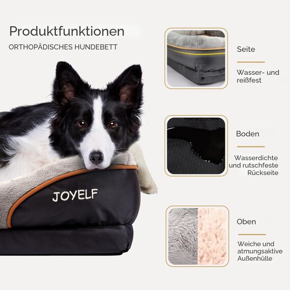 JOYELF XLarge Gedächtnisschaum Hundebett orthopädisches Hundebett & Sofa mit abnehmbarem waschbarem Bezug und Quietschspielzeug als Geschenk