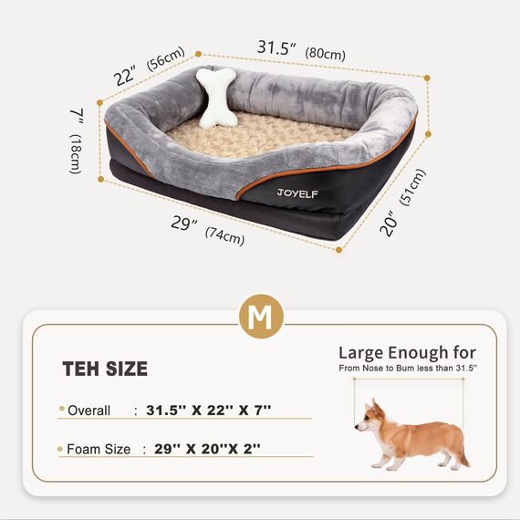 Joyelf Hundebett aus Memory-Schaum, orthopädisches Hundebett & Sofa mit abnehmbarem, waschbarem Bezug und Quietschspielzeug als Geschenk