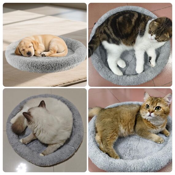 Namsan Katzenkissen Rund, Katzenbett 50cm, Rutschfes katzenhöhle, Waschbar Donut Kissen for Katzen/Kleiner Hund, Grau