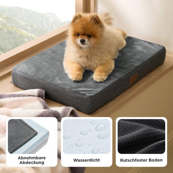 BEDSURE orthopädisches Hundekissen kleine Hunde - 61x41x8cm waschbares Hundebett mit 2 in 1 Memoryschaum, kuscheliges Hundematte Hundematratze, dunkelgrau