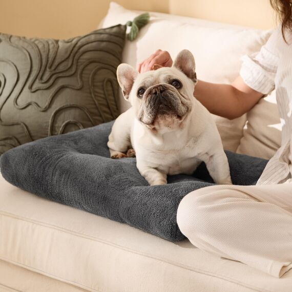 BEDSURE Hundebett Waschbar - Hundekissen Bett Beruhigende Hundematratze mit Rutschfestem Boden, Warmes Kissen für Haustiere, Grau, 74x53x8cm