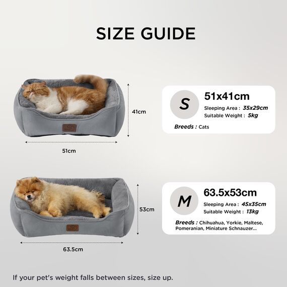 BEDSURE Katzenbett große Katzen waschbar - 63.5x53cm rutschfestes Hundebett kleine Hunde, quadratisches Katzenkorb mit weichem Rand, Kamel