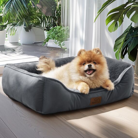 BEDSURE Katzenbett große Katzen waschbar - 63.5x53cm rutschfestes Hundebett kleine Hunde, quadratisches Katzenkorb mit weichem Rand, Dunkelgrau