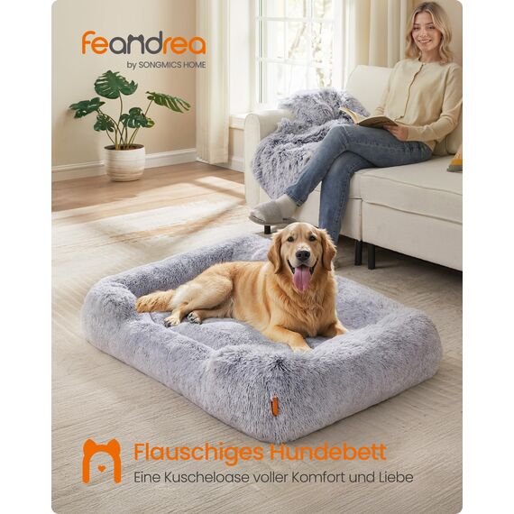 Feandrea Hundebett, großes Hundekissen, 106 x 75 x 20 cm, Hundekorb, weiche Polsterung, Hundesofa, erhöhte Ränder, Bezug abnehmbar und waschbar, rutschfest, Ombré-Grau PGW273G01