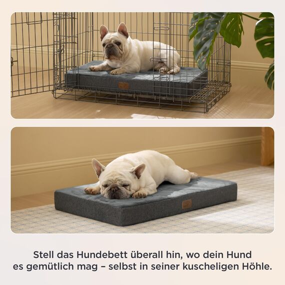 BEDSURE orthopädisches Hundekissen mittelgroße Hunde - 74x46x8cm waschbares Hundebett mit 2 in 1 Memoryschaum, kuscheliges Hundematte Hundematratze, dunkelgrau