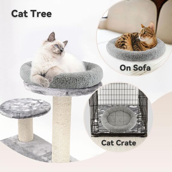 Namsan Katzenkissen Rund, Katzenbett 50cm, Rutschfes katzenhöhle, Waschbar Donut Kissen for Katzen/Kleiner Hund, Grau