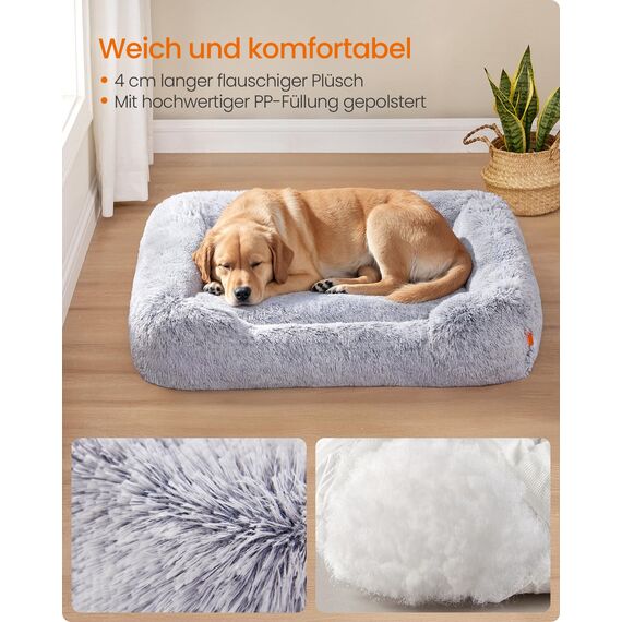 Feandrea Hundebett, großes Hundekissen, 106 x 75 x 20 cm, Hundekorb, weiche Polsterung, Hundesofa, erhöhte Ränder, Bezug abnehmbar und waschbar, rutschfest, Ombré-Grau PGW273G01