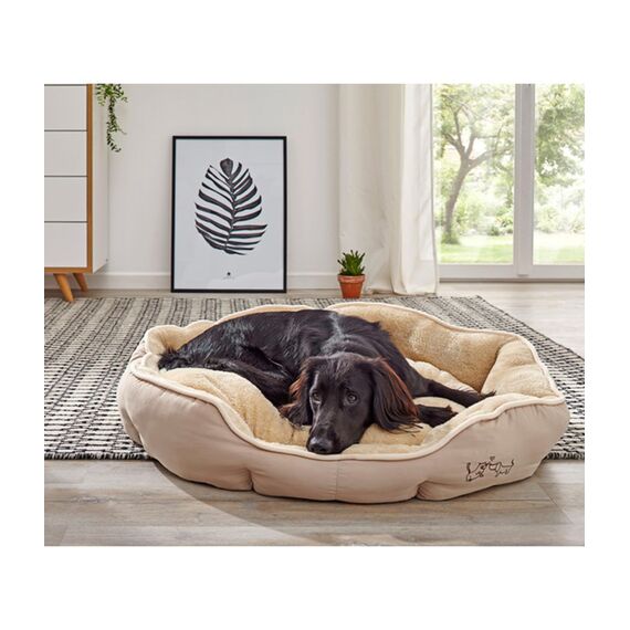 Dehner Lieblinge Hundebett und Katzenbett Sammy, oval, ca. 57 x 52 x 14 cm, Polyester, beige