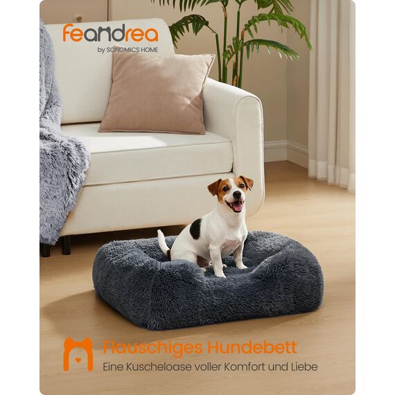 Feandrea Hundebett, mittelgroßes Hundekissen, 71 x 55 x 18 cm, Hundekorb, weiche Polsterung, Hundesofa, erhöhte Ränder, Bezug abnehmbar und waschbar, rutschfest, Dunkelgrau PGW271GR01