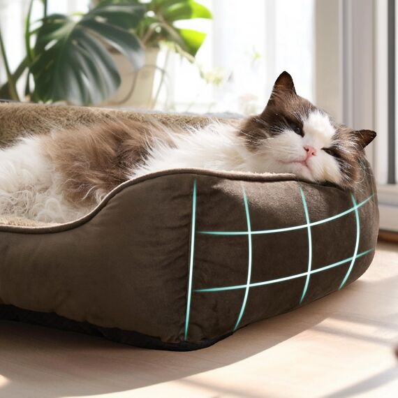 BEDSURE Katzenbett waschbar Katzen Bettchen - 51x41cm Katzenkorb Indoor mit Rutschfester Basis, quadratisches Hundebett für kleine Hunde mit weichem Rand, braun