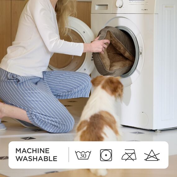 BEDSURE Katzenbett große Katzen waschbar - 63.5x53cm rutschfestes Hundebett kleine Hunde, quadratisches Katzenkorb mit weichem Rand, braun