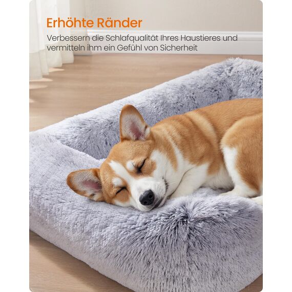 Feandrea Hundebett, großes Hundekissen, 91 x 68 x 18 cm, Hundekorb, weiche Polsterung, Hundesofa, erhöhte Ränder, Bezug abnehmbar und waschbar, rutschfest, Ombré-Grau PGW272G01