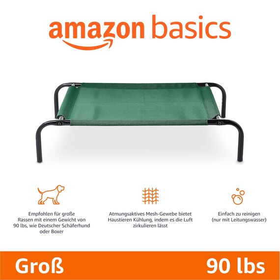 Amazon Basics Kühlendes erhöhtes Hund Haustierbett, Grün, Größe L, L 130 x B 80 x H 19 cm