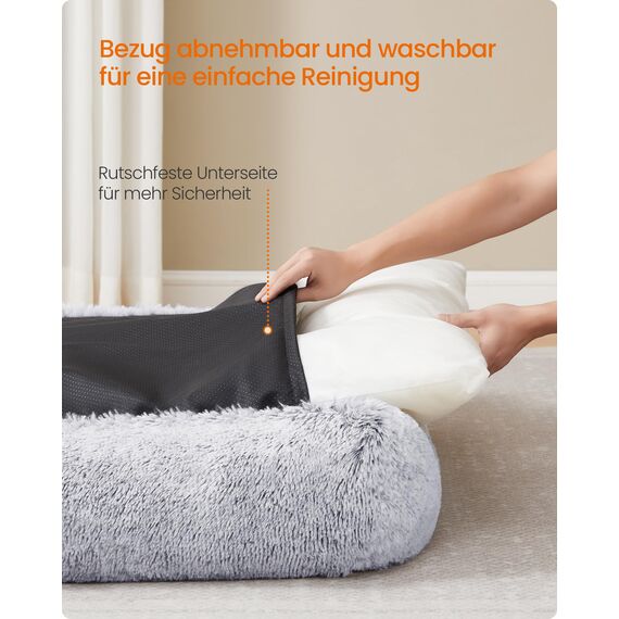 Feandrea Hundebett, extra großes Hundekissen, 120 x 85 x 23 cm, Hundekorb, weiche Polsterung, Hundesofa, erhöhte Ränder, Bezug abnehmbar und waschbar, rutschfest, Ombré-Grau PGW274GA01