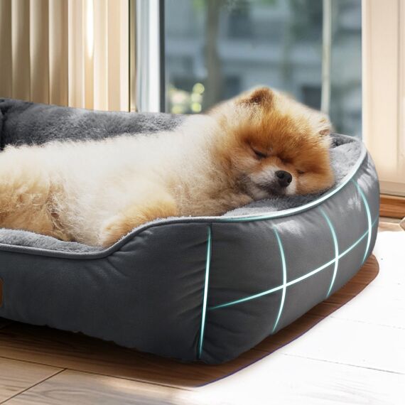 BEDSURE Katzenbett große Katzen waschbar - 63.5x53cm rutschfestes Hundebett kleine Hunde, quadratisches Katzenkorb mit weichem Rand, Dunkelgrau