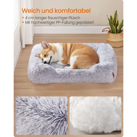 Feandrea Hundebett, großes Hundekissen, 91 x 68 x 18 cm, Hundekorb, weiche Polsterung, Hundesofa, erhöhte Ränder, Bezug abnehmbar und waschbar, rutschfest, Ombré-Grau PGW272G01
