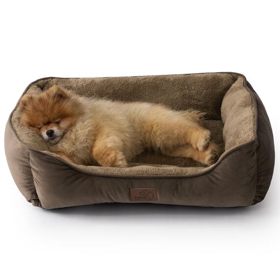 BEDSURE Katzenbett große Katzen waschbar - 63.5x53cm rutschfestes Hundebett kleine Hunde, quadratisches Katzenkorb mit weichem Rand, braun