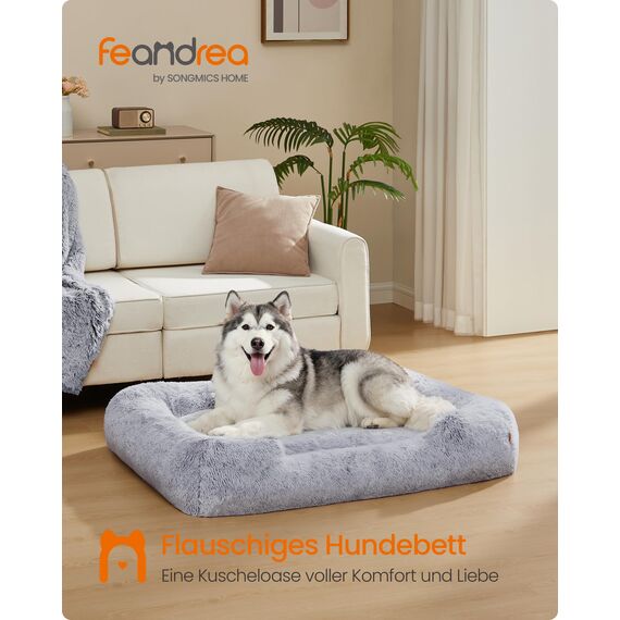Feandrea Hundebett, extra großes Hundekissen, 120 x 85 x 23 cm, Hundekorb, weiche Polsterung, Hundesofa, erhöhte Ränder, Bezug abnehmbar und waschbar, rutschfest, Ombré-Grau PGW274GA01