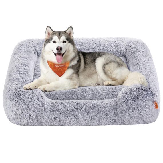 Feandrea Hundebett, extra großes Hundekissen, 120 x 85 x 23 cm, Hundekorb, weiche Polsterung, Hundesofa, erhöhte Ränder, Bezug abnehmbar und waschbar, rutschfest, Ombré-Grau PGW274GA01