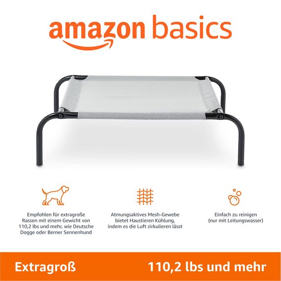Amazon Basics Kühlendes erhöhtes Hund Haustierbett, XL, Grau, L 153 x B 94 x H 23 cm