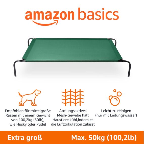 Amazon Basics Kühlendes erhöhtes Hund Haustierbett, Grün, Größe XL, L 153 x B 94 x H 23 cm