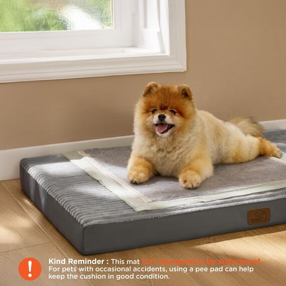 BEDSURE waschbares Hundebett für kleine Hunde - 74x46x7cm Komfort Hundekissen mit Rutschfester Basis und abnehmbarem waschbarem Bezug, Eierkarton-Schaumstoff Hundematte, Grau