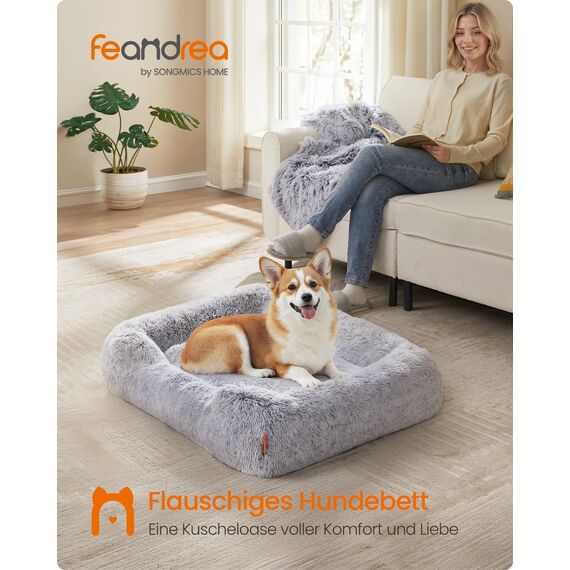 Feandrea Hundebett, großes Hundekissen, 91 x 68 x 18 cm, Hundekorb, weiche Polsterung, Hundesofa, erhöhte Ränder, Bezug abnehmbar und waschbar, rutschfest, Ombré-Grau PGW272G01