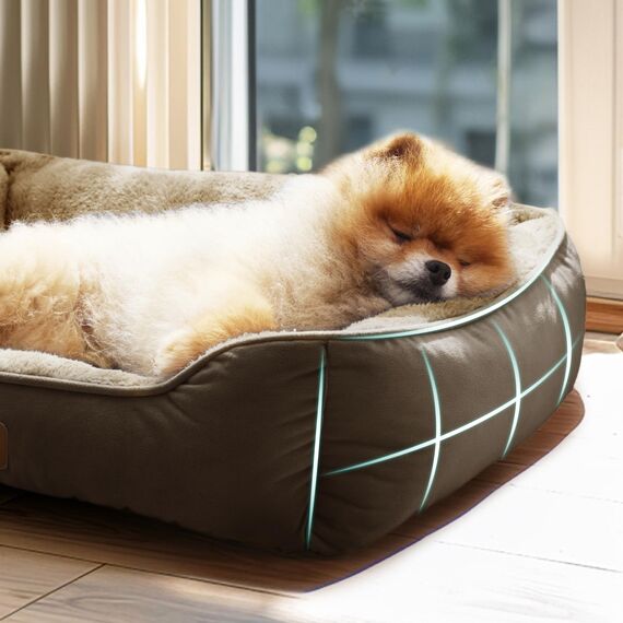 BEDSURE Katzenbett große Katzen waschbar - 63.5x53cm rutschfestes Hundebett kleine Hunde, quadratisches Katzenkorb mit weichem Rand, braun
