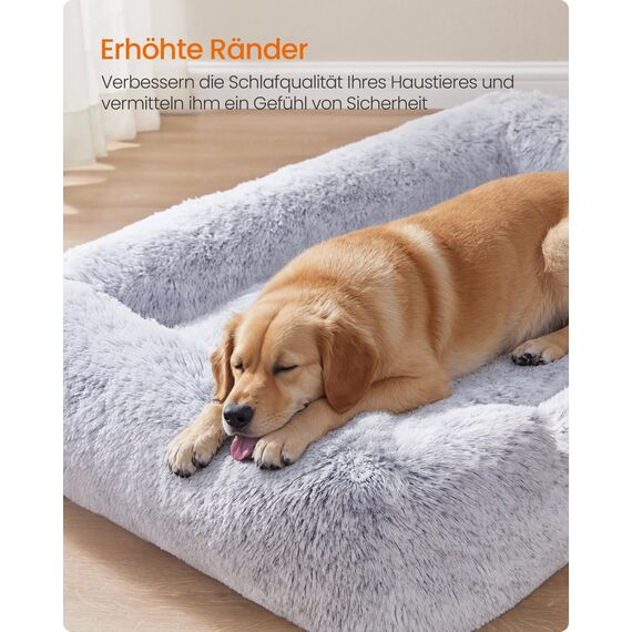 Feandrea Hundebett, großes Hundekissen, 106 x 75 x 20 cm, Hundekorb, weiche Polsterung, Hundesofa, erhöhte Ränder, Bezug abnehmbar und waschbar, rutschfest, Ombré-Grau PGW273G01