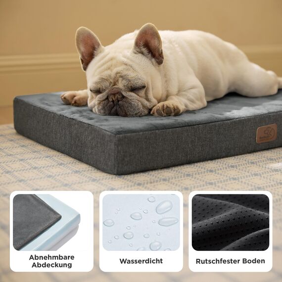 BEDSURE orthopädisches Hundekissen mittelgroße Hunde - 74x46x8cm waschbares Hundebett mit 2 in 1 Memoryschaum, kuscheliges Hundematte Hundematratze, dunkelgrau