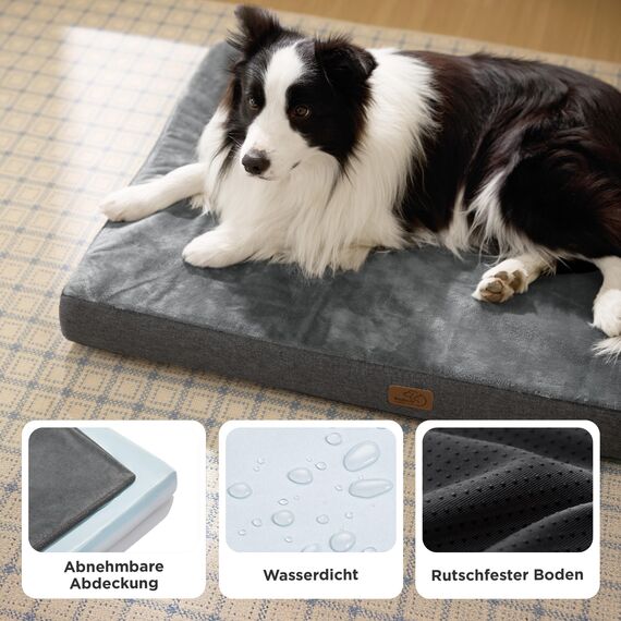 BEDSURE orthopädisches Hundekissen große Hunde - 89x56x8cm waschbares Hundebett mit 2 in 1 Memoryschaum, kuscheliges Hundematte Hundematratze, dunkelgrau