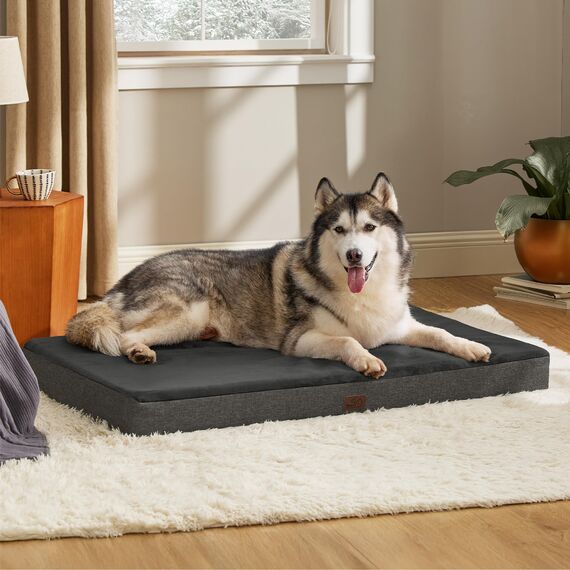 BEDSURE orthopädisches Hundekissen große Hunde - 120x74x10cm waschbares Hundebett mit 2 in 1 Memoryschaum, kuscheliges Hundematte Hundematratze in größe, dunkelgrau