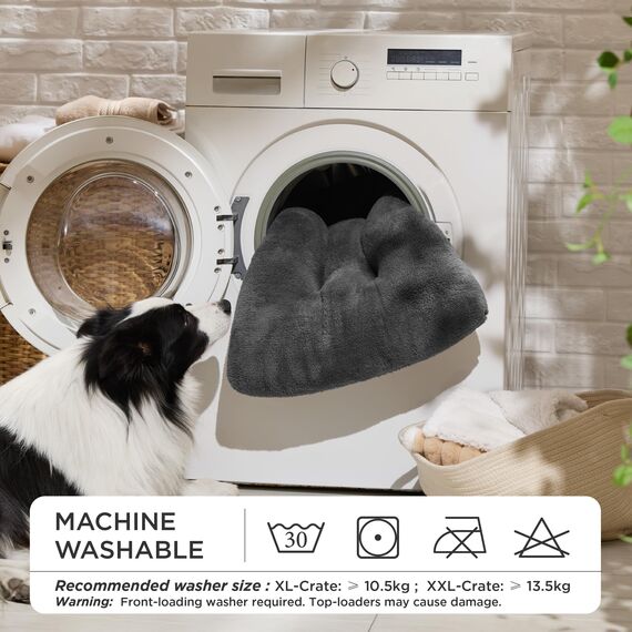 BEDSURE Hundebett Waschbar - Hundekissen Bett Beruhigende Hundematratze mit Rutschfestem Boden, Warmes Kissen für Haustiere, Grau, 74x53x8cm