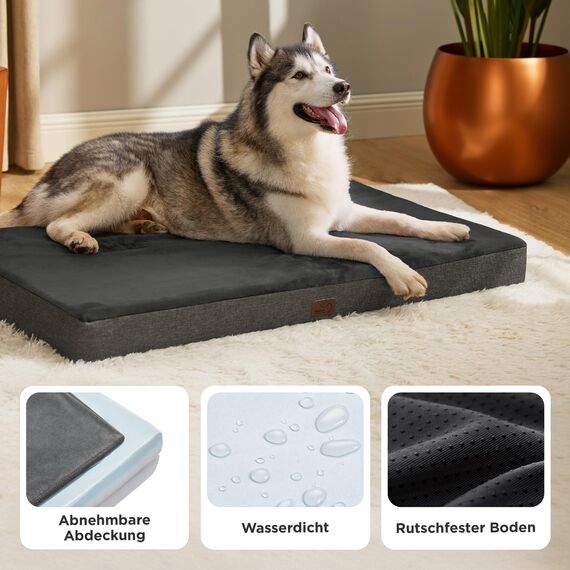 BEDSURE orthopädisches Hundekissen große Hunde - 120x74x10cm waschbares Hundebett mit 2 in 1 Memoryschaum, kuscheliges Hundematte Hundematratze in größe, dunkelgrau