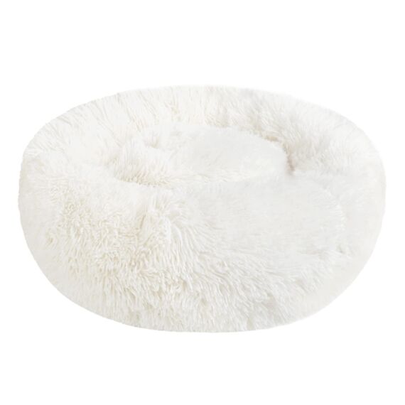 Hundebett Katzenbett Flauschig Rund aus Plüsch - Donut Kuscheliges Hundekissen Hundekorb Waschbar S/M/L/XL/XXL für Kleine, Mittelgroße und Große Hunde, Katzen und Andere Haustiere (S-40cm, Weiß)