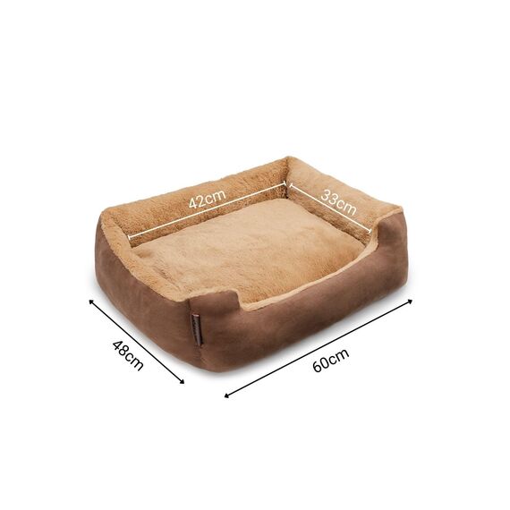 lionto Hundebett mit Wendekissen und Rutschfester Unterseite, Robustes Heimtierkissen mit tiefem Einstieg für Hunde und Katzen jeden Alters, 60x48 cm, kuscheliges Hundekissen, braun/beige
