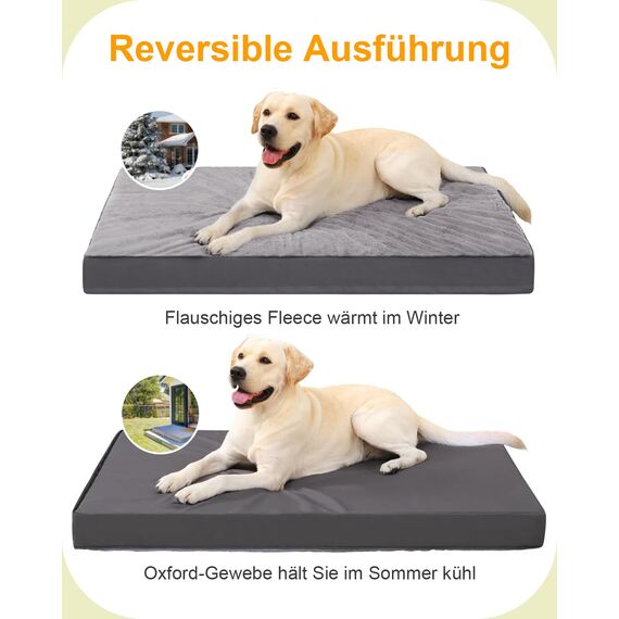 KSIIA Hundebett Orthopädisch Grosse Hunde, Hundekissen Waschbar 91x68cm, Hundebetten mit Abnehmbarer Deckel, Hundematte Doppelseitig Wendbare, Dunkelgrau