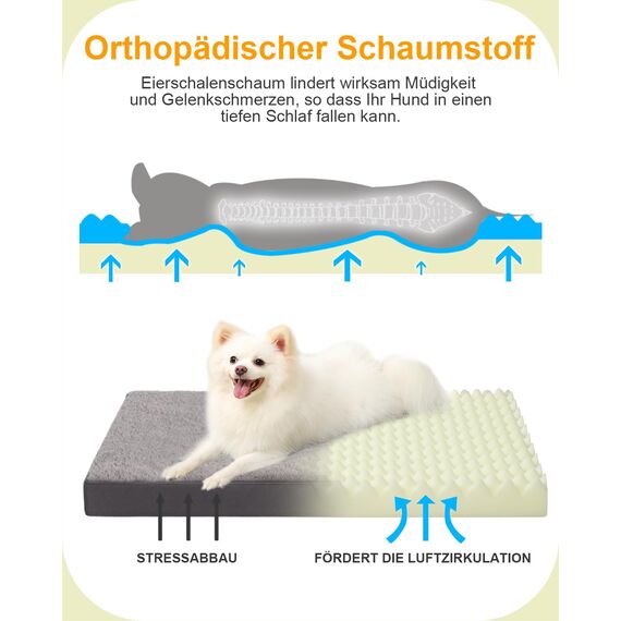 KSIIA Hundebett Orthopädisch Mittelgroße Hunde, Hundekissen Waschbar 75x47cm, Hundebetten mit Abnehmbarer Deckel, Hundematte Doppelseitig Wendbare, Dunkelgrau