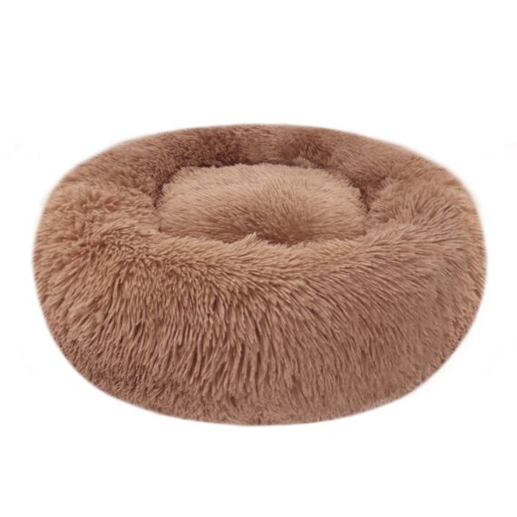Hundebett Katzenbett Flauschig Rund aus Plüsch - Donut Kuscheliges Hundekissen Hundekorb Waschbar S/M/L/XL/XXL für Kleine, Mittelgroße und Große Hunde, Katzen und Andere Haustiere (M-50cm, Bruan)