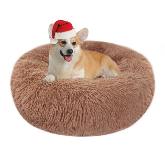 Hundebett Katzenbett Flauschig Rund aus Plüsch - Donut Kuscheliges Hundekissen Hundekorb Waschbar S/M/L/XL/XXL für Kleine, Mittelgroße und Große Hunde, Katzen und Andere Haustiere (XL-70cm, Braun)