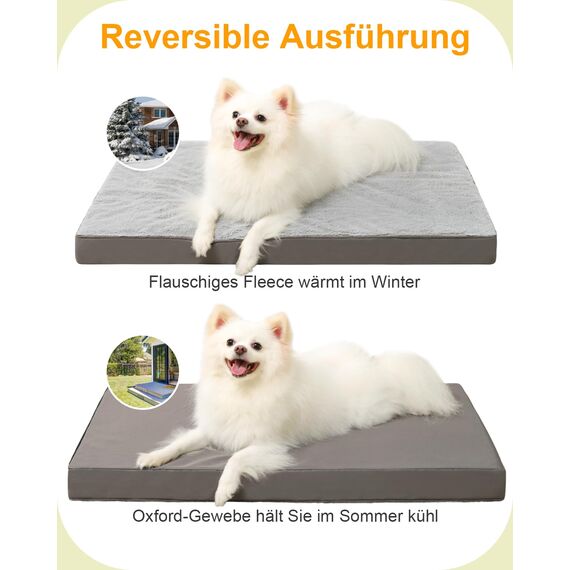 KSIIA Hundebett Orthopädisch Mittelgroße Hunde, Hundekissen Waschbar 75x47cm, Hundebetten mit Abnehmbarer Deckel, Hundematte Doppelseitig Wendbare, Grau