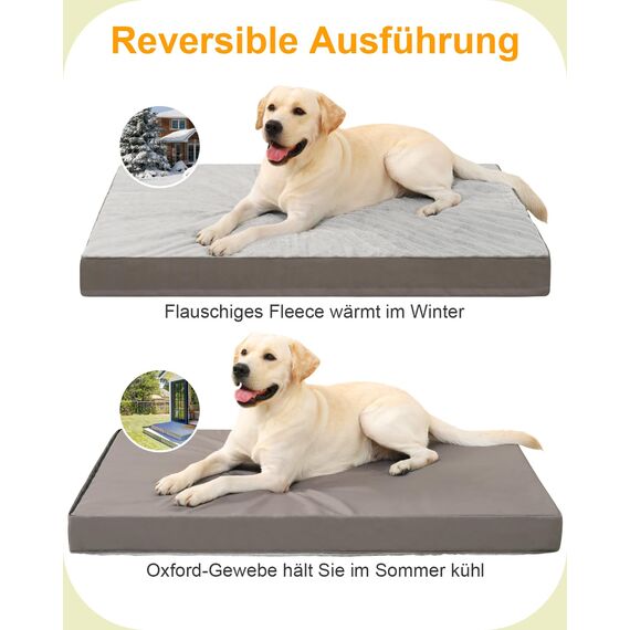 KSIIA Orthopädisches Hundebett XL, Hundekissen Grosse Hunde Waschbar 111x81cm, Hundebetten mit Abnehmbarer Deckel, Hundematte Doppelseitig Wendbare, Grau